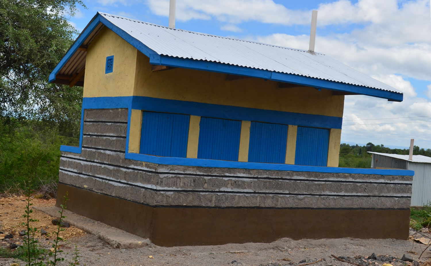 A complete 8 door pit latrine at Kakindu Primary school