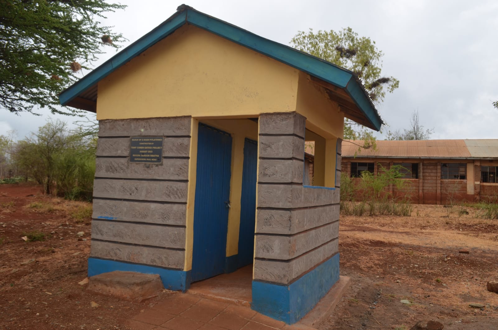 A complete block of 2 pit latrines for teachers at Kaseve Primary School..