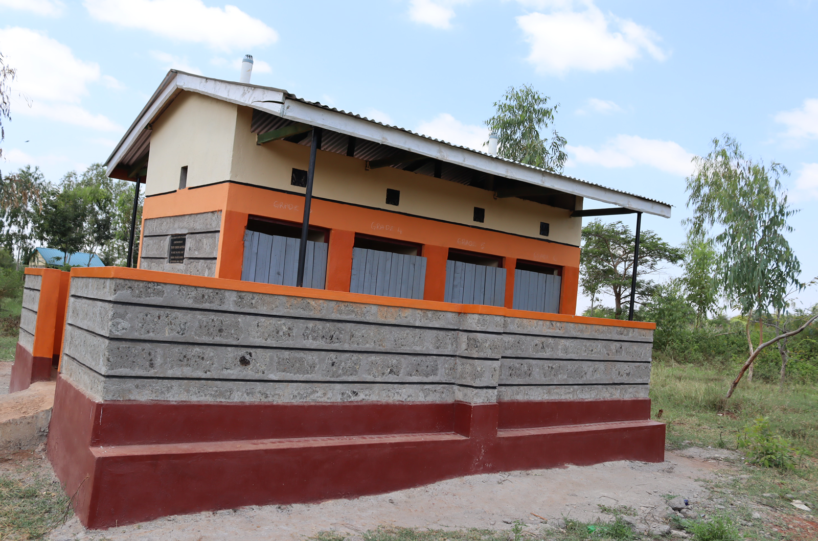 A complete block of 8 door pit latrine for girls at Gikuru Primary School.