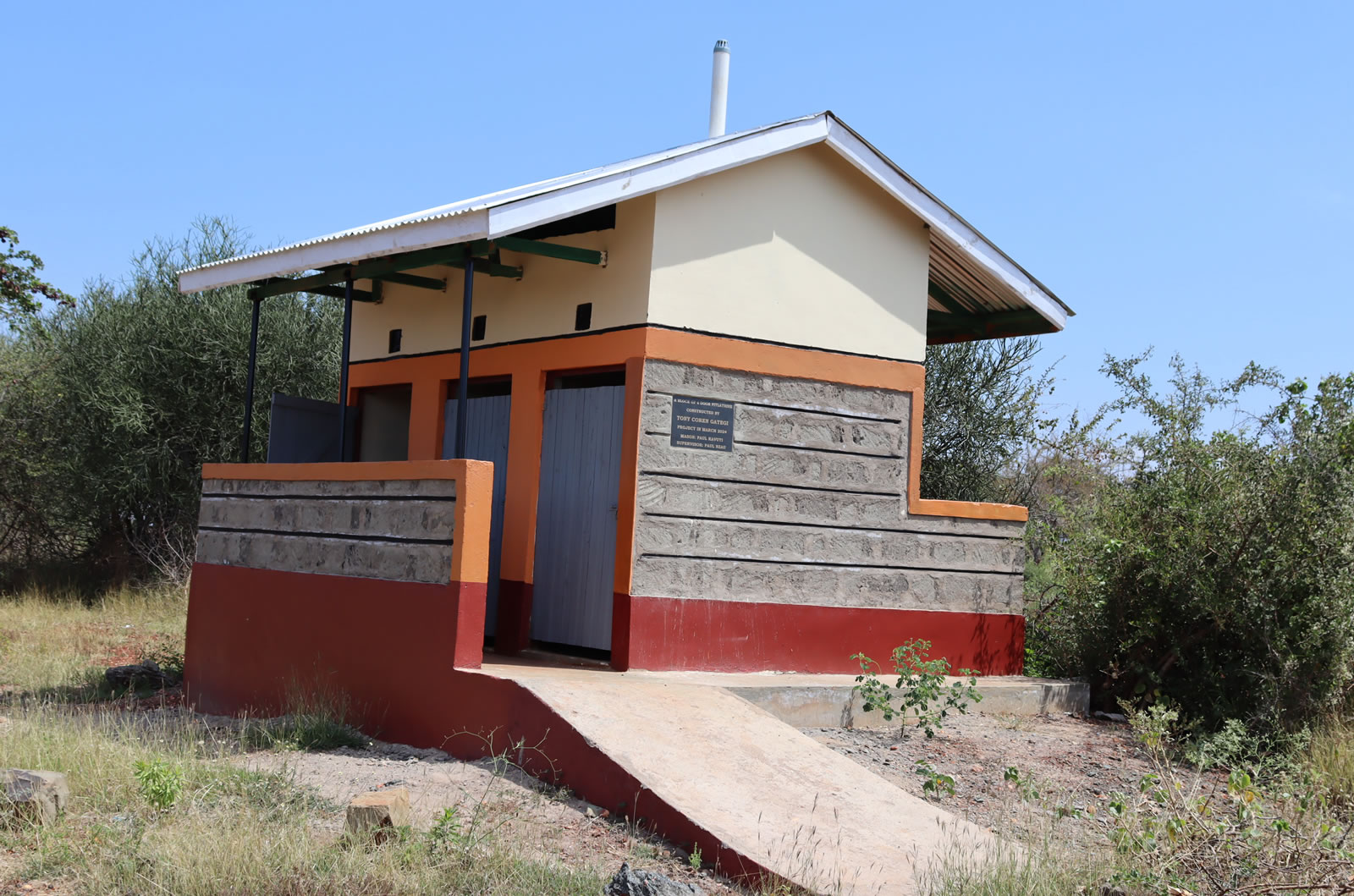 Completed block of 6 door pit latrines for Male and Female Nurses at Mulukusi Dispensary