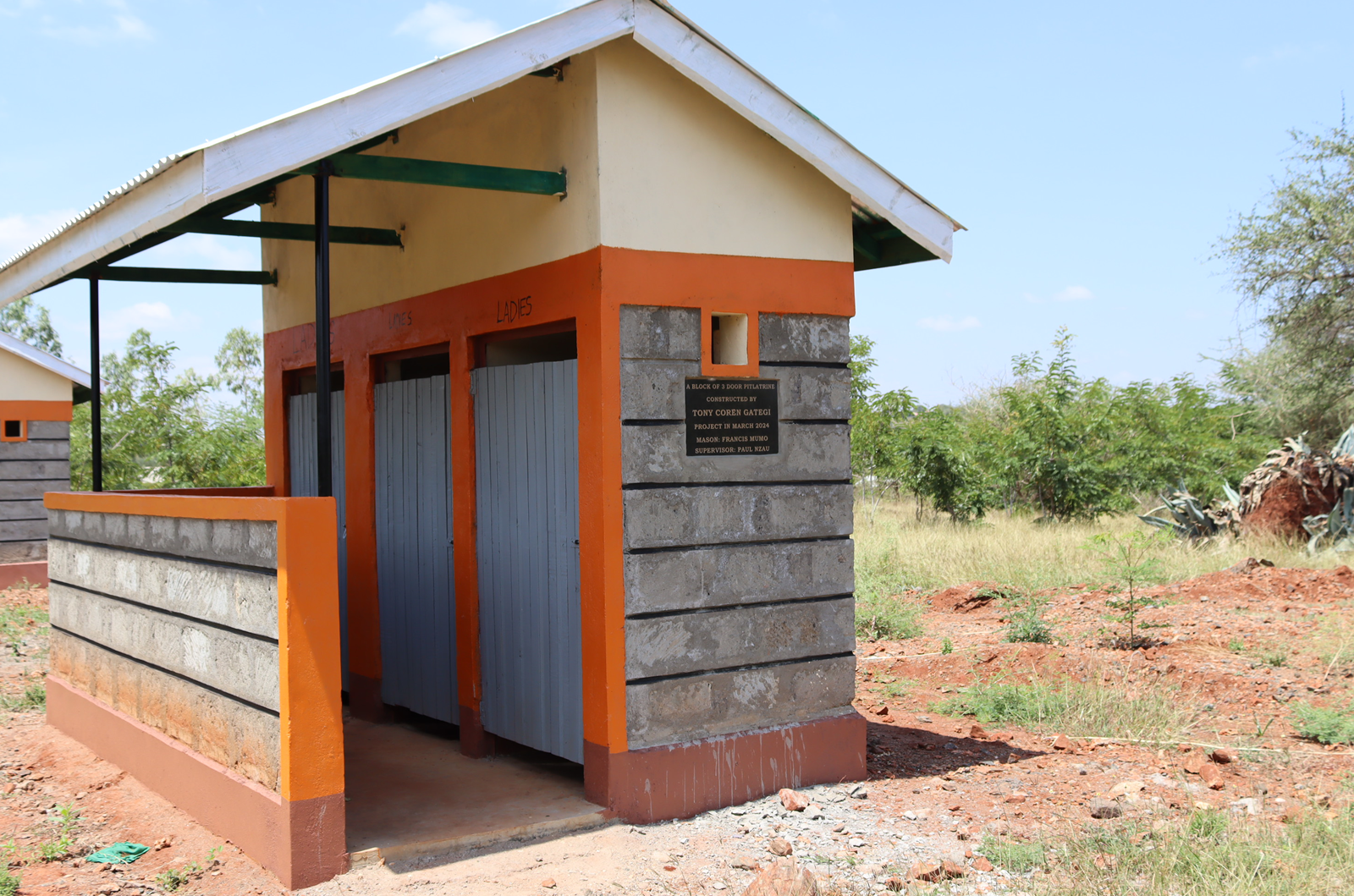 complete 2 blocks of 3 door pit latrines for both girls and boys at Katuanyaga Primary  School